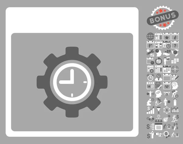 Reloj configuración engranaje calendario página plana Vector icono con bono — Archivo Imágenes Vectoriales