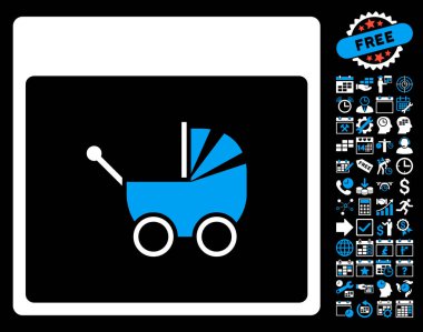 Bebek arabası takvim sayfa düz vektör simge Bonus ile
