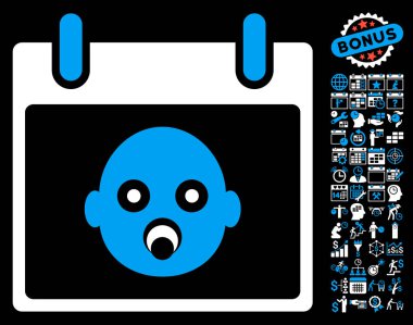 Bebek kafa Bonus ile gün düz vektör simge takvim