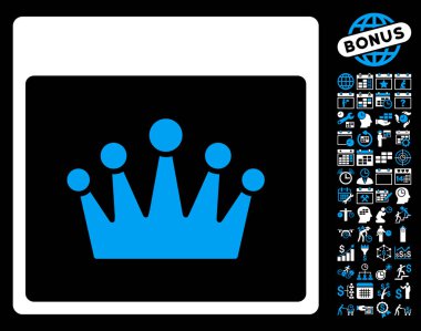 Bonus ile taç takvim sayfa düz vektör simgesi