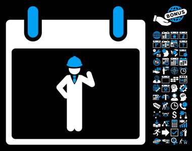 Bonus ile mühendis takvim gün düz vektör simgesi