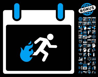 Bonus ile yangın tahliye adam takvim gün düz vektör simgesi