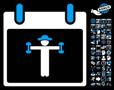 Bonus ile fitness takvim gün düz vektör simgesi