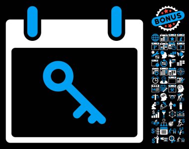 Bonus ile anahtar takvim gün düz vektör simgesi