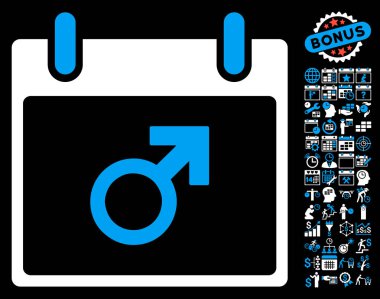 Bonus ile Mars erkek sembol takvim gün düz vektör simgesi