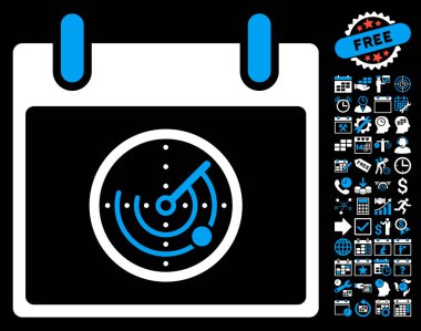 Bonus ile radar takvim gün düz vektör simgesi