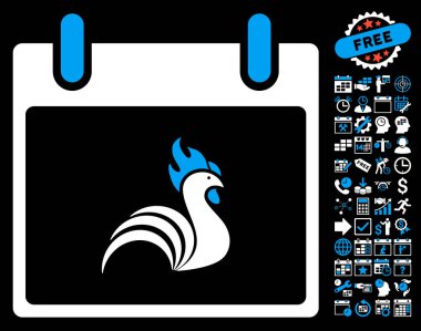 Bonus ile horoz takvim gün düz vektör simgesi