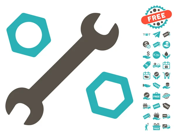 Schraubenschlüssel und Muttern Symbol mit kostenlosem Bonus — Stockvektor