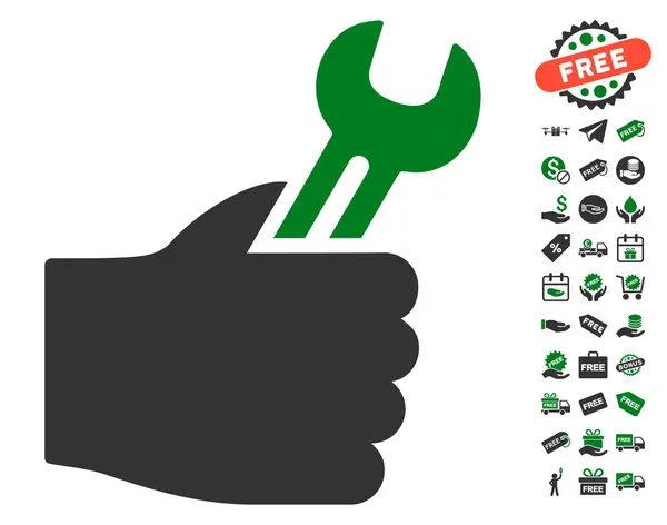 Icono de mano de servicio con bono gratis — Vector de stock