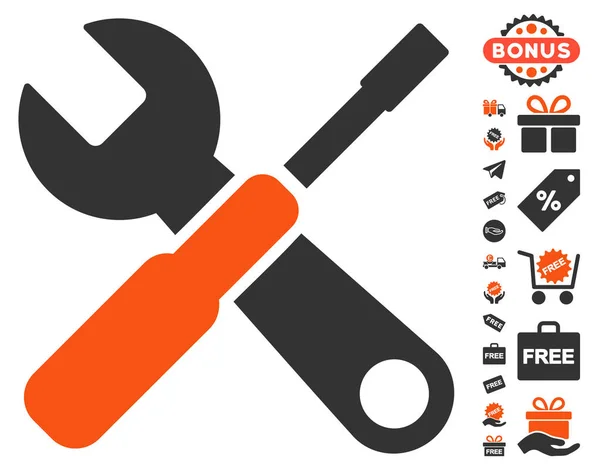 Icono de herramientas con bono gratis — Vector de stock