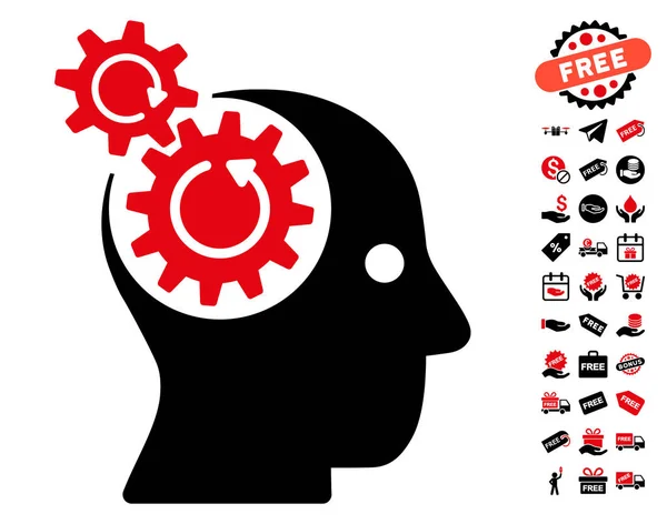 Ícone de rotação de engrenagens cerebrais com bônus grátis —  Vetores de Stock