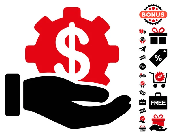 Financial Development Gear Hand Icon With Free Bonus — Stock Vector