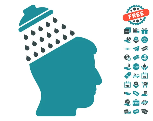 Icono de ducha cerebral con bono gratis — Vector de stock