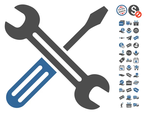 Ícone de chave de fenda e chave de fenda com bônus grátis — Vetor de Stock