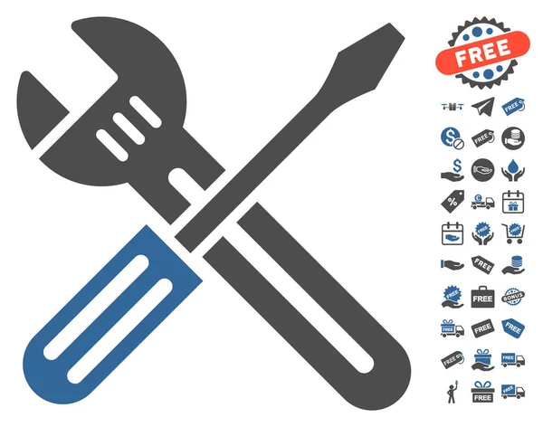 Spanner y destornillador icono con bono gratis — Vector de stock