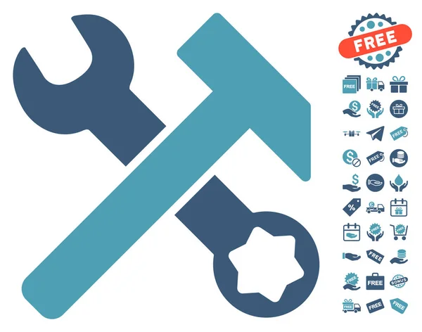 Hammer und Schraubenschlüssel-Symbol mit kostenlosem Bonus — Stockvektor