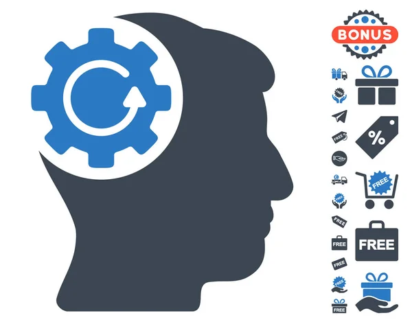 Intellect Gear Rotation Icon with Free Bonus — стоковый вектор
