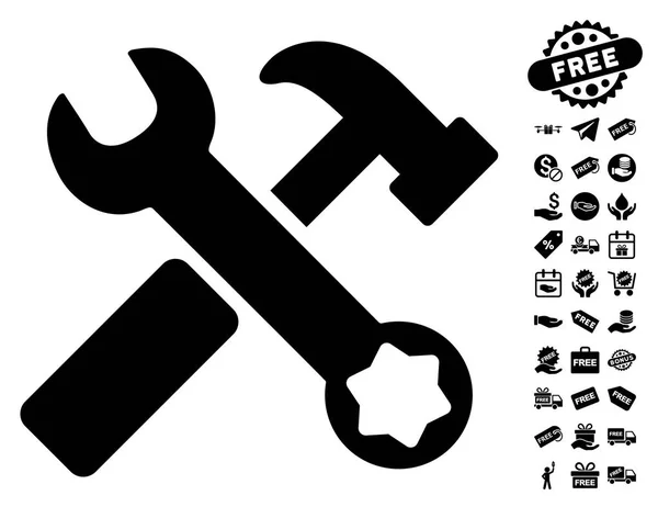Icono de martillo y llave inglesa con bono gratis — Archivo Imágenes Vectoriales