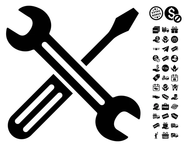 Иконка с отвёрткой и гаечным ключом с бесплатным бонусом — стоковый вектор