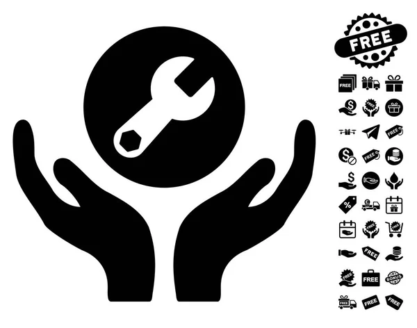 Icono de mantenimiento de llave inglesa con bono gratis — Archivo Imágenes Vectoriales