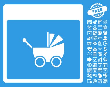 Bebek arabası takvim sayfa düz vektör simge Bonus ile