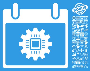 Bonus ile çip dişli takvim gün düz vektör simgesi