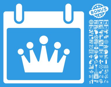 Bonus ile taç takvim gün düz vektör simgesi