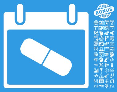 Bonus ile uyuşturucu hap takvim gün düz vektör simgesi