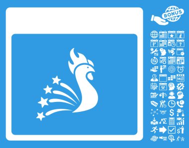 Bonus ile şenlikli horoz takvim sayfa düz vektör simgesi