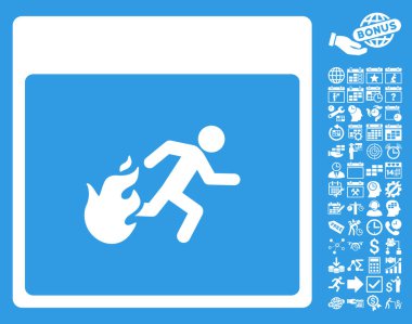 Bonus ile yangın tahliye adam takvim sayfa düz vektör simgesi