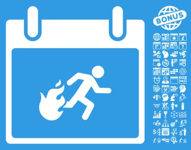 Bonus ile yangın tahliye adam takvim gün düz vektör simgesi