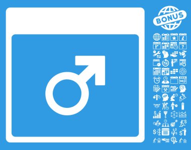 Bonus ile Mars erkek sembol takvim sayfa düz vektör simgesi