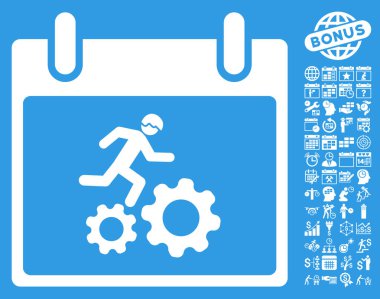 Bonus ile çalışan işçi takvim gün düz vektör simgesi