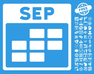 Bonus ile Eylül takvim kılavuz düz vektör simgesi