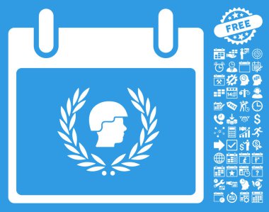 Bonus ile asker defne çelengi takvim gün düz vektör simgesi