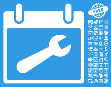 İngiliz anahtarı aracı takvim gün düz vektör simgesi Bonus ile