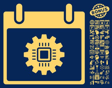 Bonus ile çip dişli takvim gün düz vektör simgesi