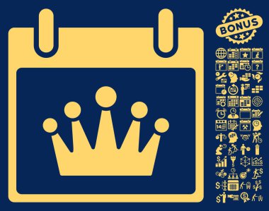 Bonus ile taç takvim gün düz vektör simgesi