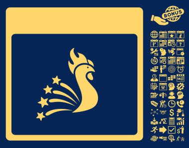 Bonus ile şenlikli horoz takvim sayfa düz vektör simgesi