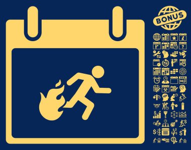 Bonus ile yangın tahliye adam takvim gün düz vektör simgesi
