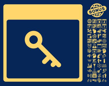 Bonus ile anahtar takvim sayfa düz vektör simgesi