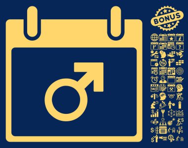 Bonus ile Mars erkek sembol takvim gün düz vektör simgesi