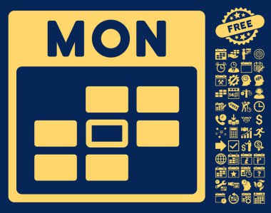 Bonus ile Pazartesi takvim kılavuz düz vektör simgesi