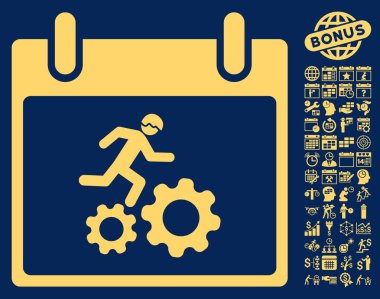 Bonus ile çalışan işçi takvim gün düz vektör simgesi