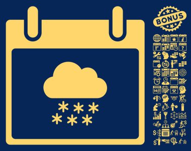 Bonus ile kar bulut takvim gün düz vektör simgesi