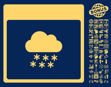 Bonus ile kar bulut takvim sayfa düz vektör simgesi