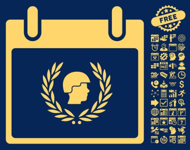 Bonus ile asker defne çelengi takvim gün düz vektör simgesi