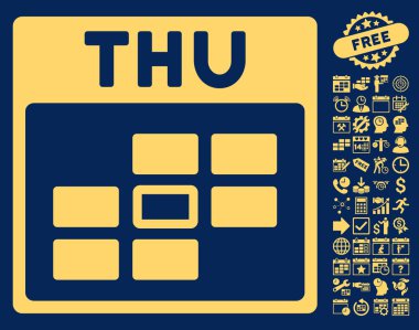 Bonus ile Perşembe takvim kılavuz düz vektör simgesi