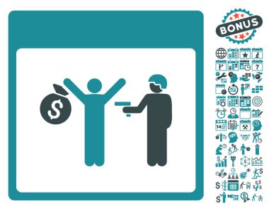 Bonus ile tutuklama takvim sayfa düz vektör simgesi