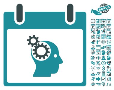 Bonus ile beyin Gears takvim gün düz vektör simgesi